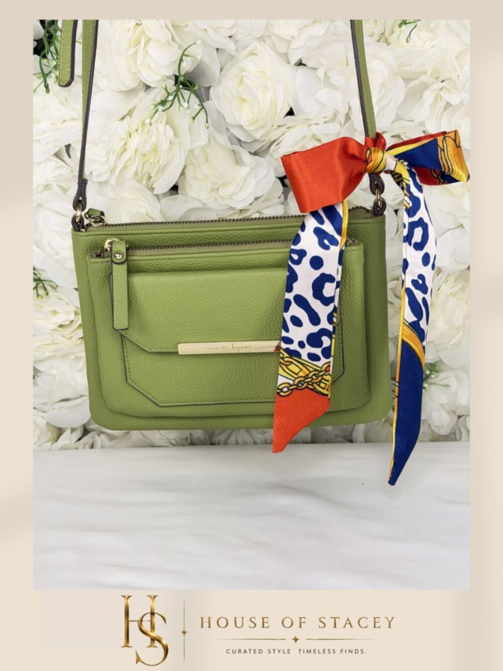 👜 Nanette Lepore Yellow-Olive Green Pebbled Faux Leather Crossbody Purse